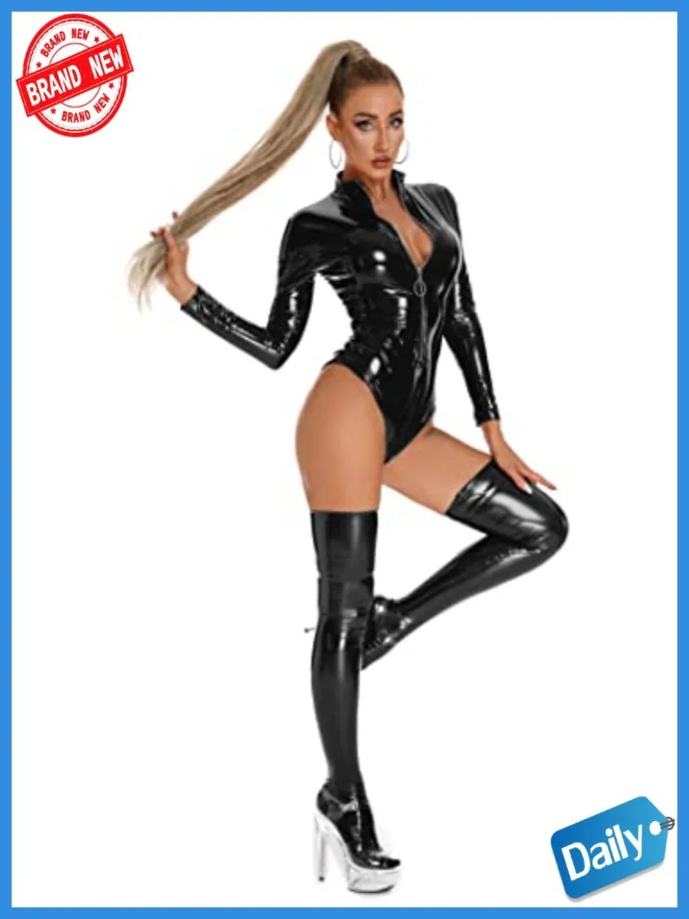 Faux Leather Bodysuit Leotard Jumpsuit for Club Party Cosplay
